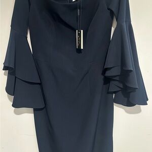 Milly Black Ruffled Tiered Sheath Dress